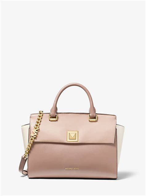 michael kors sylvia large tri-color crossgrain leather satchel|Sylvia Medium Crossgrain Leather Satchel .